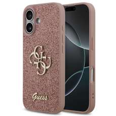 Husa de protectie pentru iPhone 17, roz, Fixed Glitter 4G Metal Logo, Guess