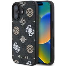 Husa de protectie pentru iPhone 16, negru, PU 4G Peony MagSafe, Guess