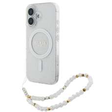 Husa de protectie pentru iPhone 16, transparent, Glitter MagSafe Beads Strap, Guess