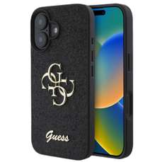 Husa de protectie pentru iPhone 16, negru, Fixed Glitter 4G Metal Logo, Guess