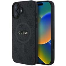Husa de protectie pentru iPhone 16, negru, PU Leather 4G Colored Ring MagSafe, Guess