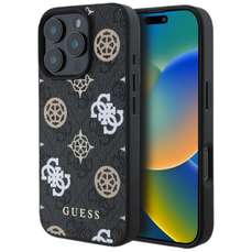 Husa de protectie pentru iPhone 16 Pro Max, negru, PU 4G Peony MagSafe, Guess