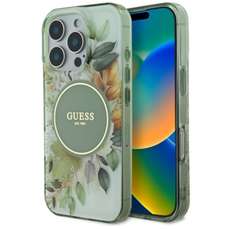 Husa de protectie pentru iPhone 16 Pro Max, verde, Flower & Tonal Circle MagSafe, Guess