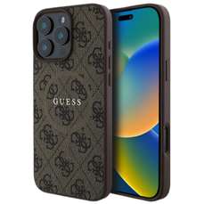Husa de protectie pentru iPhone 16 Pro Max, maro, PU Leather 4G Colored Ring MagSafe, Guess
