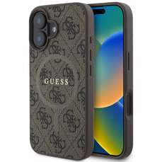 Husa de protectie pentru iPhone 16 Plus, maro, PU Leather 4G Colored Ring MagSafe, Guess