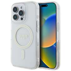 Husa de protectie pentru iPhone 16 Pro, transparent, Glitter Ring MagSafe, Guess