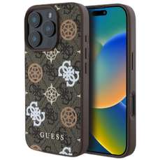 Husa de protectie pentru iPhone 16 Pro, maro, PU 4G Peony MagSafe, Guess