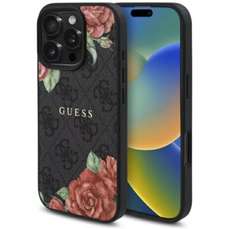 Husa de protectie pentru iPhone 16 Pro, PU Leather 4G Roses MagSafe, Guess