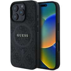 Husa de protectie pentru iPhone 16 Pro, negru, PU Leather 4G Colored Ring MagSafe, Guess