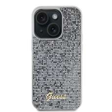 Husa de protectie pentru iPhone 15, argintiu, Square Mirror Script Logo, Guess