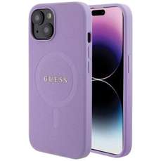 Husa de protectie pentru iPhone 15, mov, Saffiano MagSafe, Guess