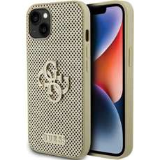 Husa de protectie pentru iPhone 15, auriu, Perforated 4G Glitter Metal Logo, Guess