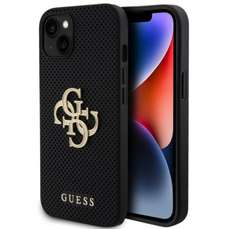 Husa de protectie pentru iPhone 15, negru, Perforated 4G Glitter Metal Logo, Guess