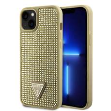 Husa de protectie pentru iPhone 15, auriu, Rhinestones Triangle Metal Logo, Guess