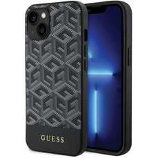 Husa de protectie pentru iPhone 15, negru, Cube Stripes MagSafe, Guess