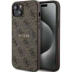 Husa de protectie pentru iPhone 15, maro, PU Leather 4G Colored Ring MagSafe, Guess