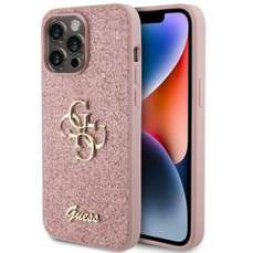 Husa de protectie pentru iPhone 15 Pro Max, roz, Fixed Glitter 4G Metal Logo, Guess