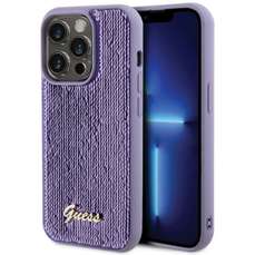 Husa de protectie pentru iPhone 15 Pro, mov, Sequin Script Logo, Guess
