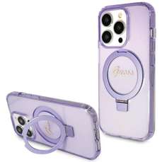 Husa de protectie pentru iPhone 15 Pro Max, mov, Ring Stand Glitter MagSafe, Guess