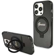 Husa de protectie pentru iPhone 15 Pro Max, negru, Ring Stand Glitter MagSafe, Guess