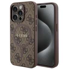 Husa de protectie pentru iPhone 15 Pro Max, maro, PU Leather 4G Colored Ring MagSafe, Guess