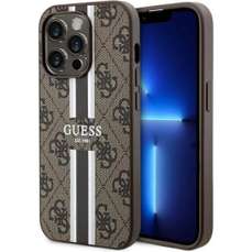 Husa de protectie pentru iPhone 15 Pro, maro, 4G Printed Stripes MagSafe, Guess