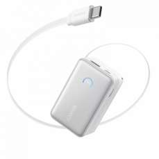 Baterie externa, 10000mAh, 45W, cu cablu USB-C InstaCord retractabil, alb, Nano Anker
