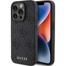 Husa de protectie pentru iPhone 15 Pro, negru, Leather 4G Stamped, Guess