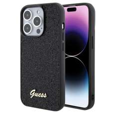 Husa de protectie pentru iPhone 15 Pro, negru, Square Mirror Script Logo, Guess