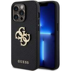 Husa de protectie pentru iPhone 15 Pro, negru, Perforated 4G Glitter Metal Logo, Guess