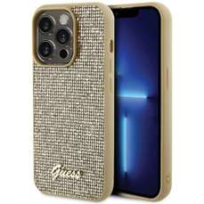 Husa de protectie pentru iPhone 15 Pro, auriu, Square Mirror Script Logo, Guess
