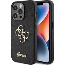 Husa de protectie pentru iPhone 15 Pro, negru, Fixed Glitter 4G Metal Logo, Guess