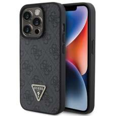 Husa de protectie pentru iPhone 15 Pro, negru, PU 4G Strass Triangle Metal Logo, Guess