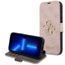 Husa de protectie pentru iPhone 15 Pro, roz, Book PU 4G Metal Logo, Guess