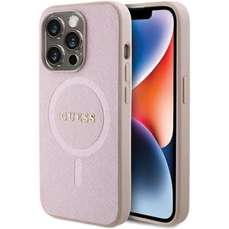 Husa de protectie pentru iPhone 15 Pro, roz, Saffiano MagSafe, Guess