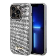 Husa de protectie pentru iPhone 15 Pro, argintiu, Square Mirror Script Logo, Guess
