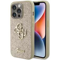 Husa de protectie pentru iPhone 15 Pro, auriu, Fixed Glitter 4G Metal Logo, Guess