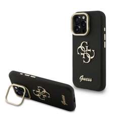 Husa de protectie pentru iPhone 15 Pro, negru, Grained 4G Logo Stand Camera Frame, Guess