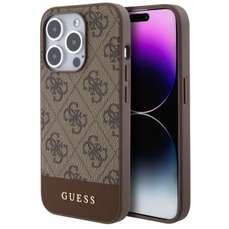 Husa de protectie pentru iPhone 15 Pro, maro, 4G Stripe Logo MagSafe, Guess