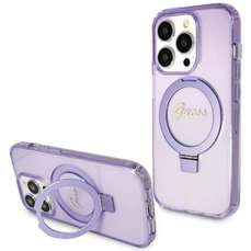 Husa de protectie pentru iPhone 15 Pro, mov, Ring Stand Glitter MagSafe, Guess