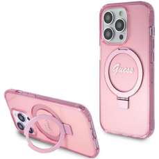 Husa de protectie pentru iPhone 15 Pro, roz, Ring Stand Glitter MagSafe, Guess
