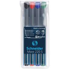 Permanent marker 4buc/set (albastru, negru, rosu, verde), varf 0,4 mm, Maxx 220 S Schneider