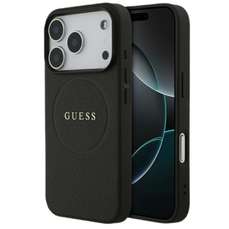 Husa de protectie pentru iPhone 17 Pro, negru, Grained Gold Ring MagSafe, Guess