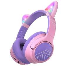 Casti pentru copii on-ear cu microfon, fara fir, Bobo Cat Ears, Purple/Pink, PowerLocus PWL-BOBO-CATEARSPUPRPLEPINK
