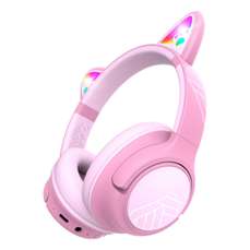 Casti pentru copii on-ear cu microfon, fara fir, Bobo Cat Ears, Pink, PowerLocus