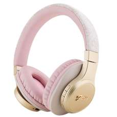 Casti on-ear cu microfon incorporat, fara fir, roz, PU Leather 4G Script Logo, Guess