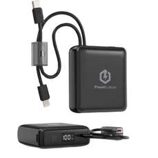 Acumulator extern, 10000 mAh, 20W PD, cabluri incorporate USB-C si Lightning, PowerLocus