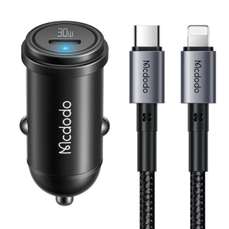 Incarcator auto cu cablu 2xUSB-C, 30W, negru, 1,2m, Mcdodo