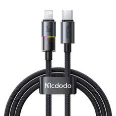 Cablu de date USB-C / Lightning, 1,2m, negru, 36W, Fast Charging, 3A, LED multicolor, Mcdodo