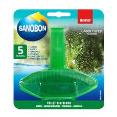 Odorizant solid cu suport pentru toaleta, 55g, Green Forest 5 in 1 Sano Bon
